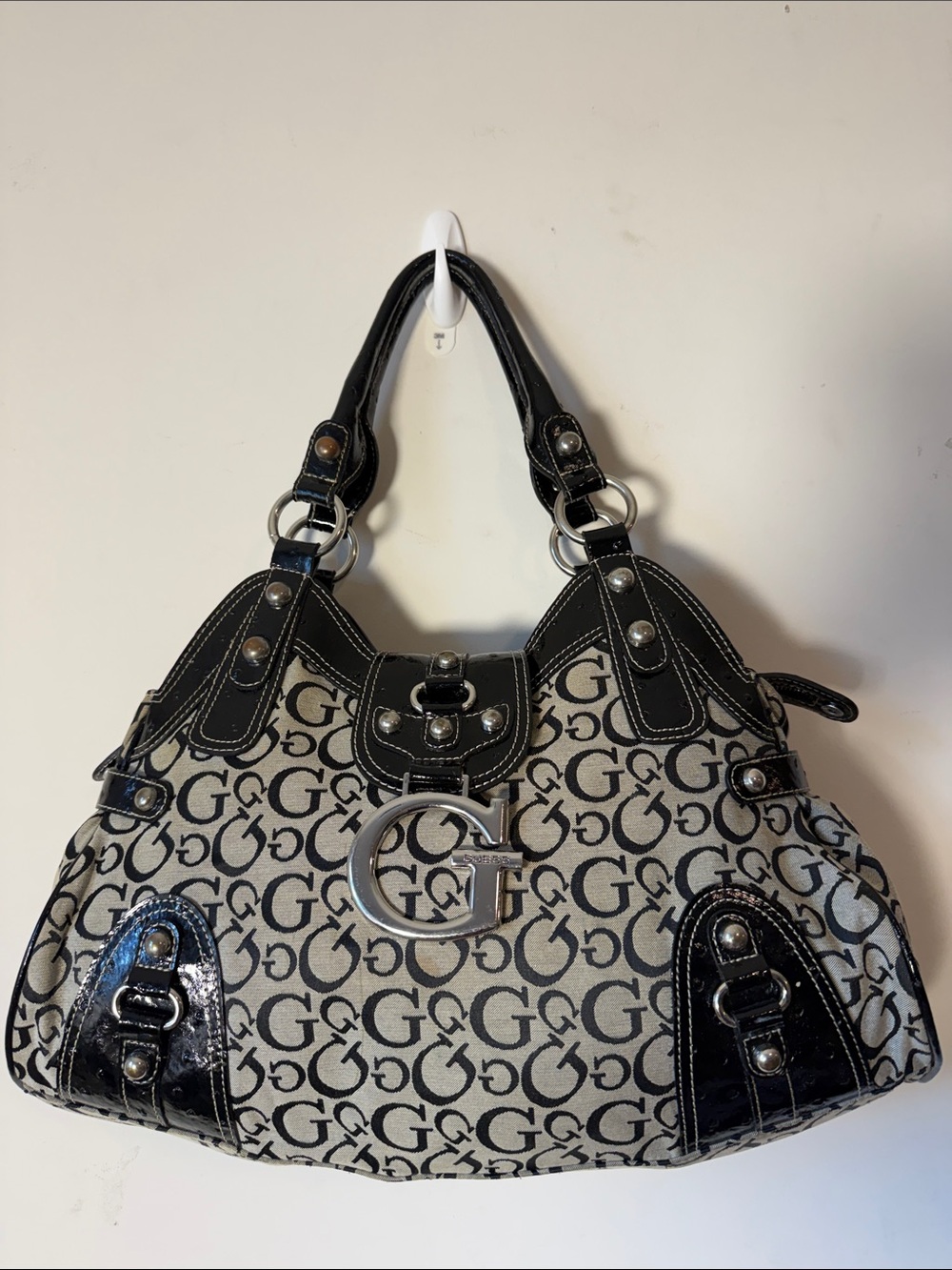 Guess Black Y2K and Gray Logo Shoulder Bag with Silver G Charm